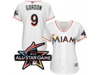 Women Miami Marlins Dee Gordon #9 2017 All-Star Game Patch White Cool Base Jersey