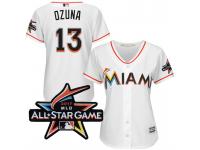 Women Miami Marlins Marchell Ozuna #13 2017 All-Star Game Patch White Cool Base Jersey