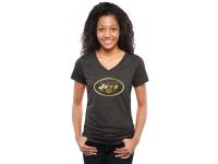 Women New York Jets Pro Line Black Gold Collection V-Neck Tri-Blend T-Shirt