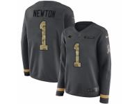Women Nike Carolina Panthers #1 Cam Newton Limited Black Salute to Service Therma Long Sleeve NFL Jersey