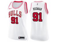 Women Nike Chicago Bulls #91 Dennis Rodman Swingman White/Pink Fashion NBA Jersey