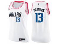 Women Nike Dallas Mavericks #13 Jalen Brunson Swingman White-Pink Fashion NBA Jersey