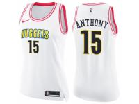 Women Nike Denver Nuggets #15 Carmelo Anthony Swingman White-Pink Fashion NBA Jersey