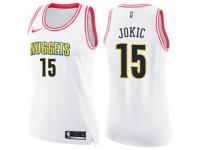 Women Nike Denver Nuggets #15 Nikola Jokic Swingman White/Pink Fashion NBA Jersey
