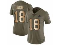 Women Nike Detroit Lions #18 Jeff Locke Limited Olive/Gold Salute to Service NFL Jersey