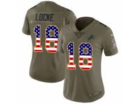 Women Nike Detroit Lions #18 Jeff Locke Limited Olive/USA Flag Salute to Service NFL Jersey