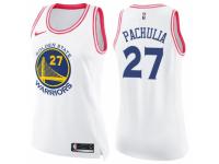 Women Nike Golden State Warriors #27 Zaza Pachulia Swingman White/Pink Fashion NBA Jersey