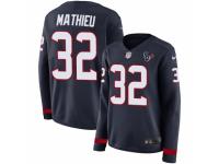 Women Nike Houston Texans #32 Tyrann Mathieu Limited Navy Blue Therma Long Sleeve NFL Jersey