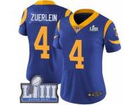Women Nike Los Angeles Rams #4 Greg Zuerlein Royal Blue Alternate Vapor Untouchable Limited Player Super Bowl LIII Bound NFL Jersey