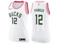 Women Nike Milwaukee Bucks #12 Jabari Parker Swingman White/Pink Fashion NBA Jersey