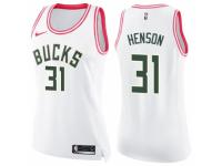 Women Nike Milwaukee Bucks #31 John Henson Swingman White/Pink Fashion NBA Jersey