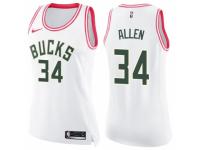 Women Nike Milwaukee Bucks #34 Ray Allen Swingman White/Pink Fashion NBA Jersey