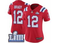 Women Nike New England Patriots #12 Tom Brady Red Alternate Vapor Untouchable Limited Player Super Bowl LIII Bound NFL Jersey