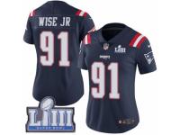 Women Nike New England Patriots #91 Deatrich Wise Jr Limited Navy Blue Rush Vapor Untouchable Super Bowl LIII Bound NFL Jersey