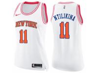 Women Nike New York Knicks #11 Frank Ntilikina Swingman White-Pink Fashion NBA Jersey
