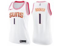 Women Nike Phoenix Suns #1 Devin Booker Swingman White/Pink Fashion NBA Jersey