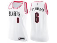 Women Nike Portland Trail Blazers #6 Nik Stauskas Swingman White-Pink Fashion NBA Jersey