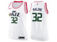 Women Nike Utah Jazz #32 Karl Malone Swingman White/Pink Fashion NBA Jersey