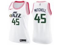 Women Nike Utah Jazz #45 Donovan Mitchell Swingman White/Pink Fashion NBA Jersey