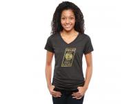 Women Portland Trail Blazers Gold Collection V-Neck Tri-Blend T-Shirt Black