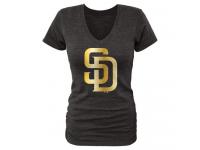 Women San Diego Padres Fanatics Apparel Gold Collection V-Neck Tri-Blend T-Shirt Black
