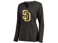 Women San Diego Padres Gold Collection Long Sleeve V-Neck Tri-Blend T-Shirt Black