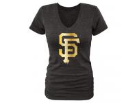 Women San Francisco Giants Fanatics Apparel Gold Collection V-Neck Tri-Blend T-Shirt Black