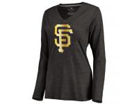 Women San Francisco Giants Gold Collection Long Sleeve V-Neck Tri-Blend T-Shirt Black