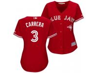 Women Toronto Blue Jays Ezequiel Carrera #3 2017 Alternate Scarlet Cool Base Jersey