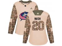 Women's Adidas Columbus Blue Jackets #20 Riley Nash Camo Authentic Veterans Day Practice NHL Jersey