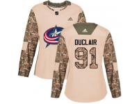 Women's Adidas Columbus Blue Jackets #91 Anthony Duclair Camo Authentic Veterans Day Practice NHL Jersey