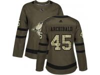 Women's Adidas Josh Archibald Authentic Green NHL Jersey Arizona Coyotes #45 Salute to Service