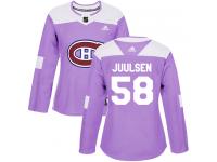 Women's Adidas Montreal Canadiens #58 Noah Juulsen Authentic Purple Fights Cancer Practice NHL Jersey