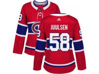 Women's Adidas Montreal Canadiens #58 Noah Juulsen Authentic Red Home NHL Jersey