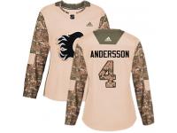 Women's Adidas NHL Calgary Flames #4 Rasmus Andersson Authentic Jersey Camo Veterans Day Practice Adidas