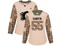 Women's Adidas NHL Calgary Flames #55 Noah Hanifin Authentic Jersey Camo Veterans Day Practice Adidas