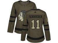 Women's Adidas NHL Chicago Blackhawks #11 Jordan Schroeder Authentic Jersey Green Salute to Service Adidas