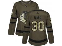 Women's Adidas NHL Chicago Blackhawks #30 Cam Ward Authentic Jersey Green Salute to Service Adidas