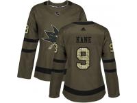 Women's Adidas San Jose Sharks #9 Evander Kane Green Authentic Salute to Service NHL Jersey