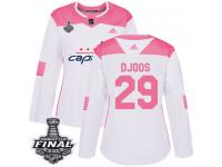 Women's Adidas Washington Capitals #29 Christian Djoos White Pink Authentic Fashion 2018 Stanley Cup Final NHL Jersey