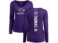 Women's Baltimore Ravens Earl Thomas III NFL Pro Line by Purple Backer Long Sleeve V-Neck T-Shirt