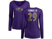 Women's Baltimore Ravens Earl Thomas III NFL Pro Line by Purple Logo Long Sleeve T-Shirt
