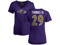 Women's Baltimore Ravens Earl Thomas III NFL Pro Line by Purple Logo V-Neck T-Shirt
