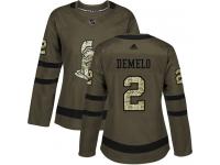 Women's Dylan DeMelo Authentic Green Adidas Jersey NHL Ottawa Senators #2 Salute to Service