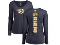 Women's Hockey Nashville Predators #64 Mikael Granlund Backer Navy Blue Long Sleeve T-Shirt