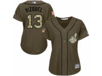 Women's Majestic Cleveland Indians #13 Omar Vizquel Green Salute to Service MLB Jersey