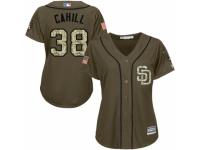 Women's Majestic San Diego Padres #38 Trevor Cahill Authentic Green Salute to Service Cool Base MLB Jersey