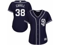 Women's Majestic San Diego Padres #38 Trevor Cahill Authentic Navy Blue Alternate 1 Cool Base MLB Jersey