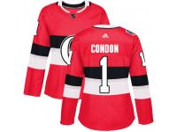 Women's Mike Condon Authentic Red Adidas Jersey NHL Ottawa Senators #1 2017 100 Classic