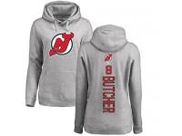 Women's New Jersey Devils #8 Will Butcher Adidas Ash Backer Pullover Hoodie NHL Jersey